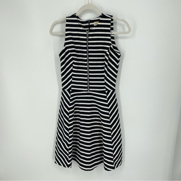 Michael‎ Kors Dress black white striped zip front fit and flare sleeveless - Picture 1 of 8